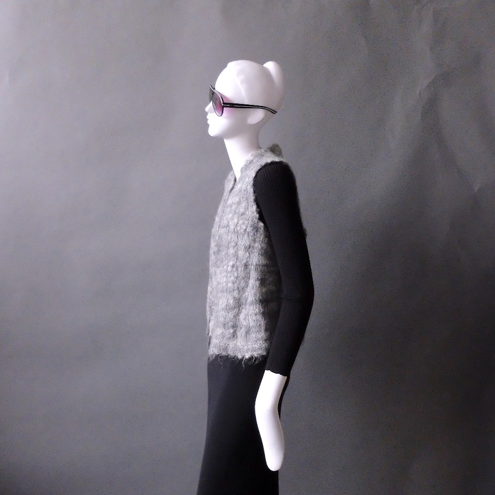 Vintage Grey Wool Mohair Vest Handmade 1970s sz S